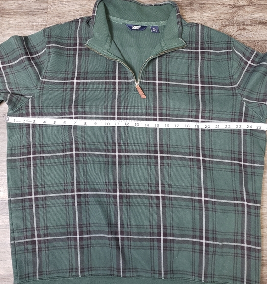 Land's End Men's XL Plaid Holiday Sweater 1/4 Zip Green Classic Business Office - Picture 4 of 6